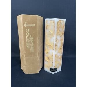 Mid-century Modern Kameyama Japan Pillar Candle Golden Leaves Topaz